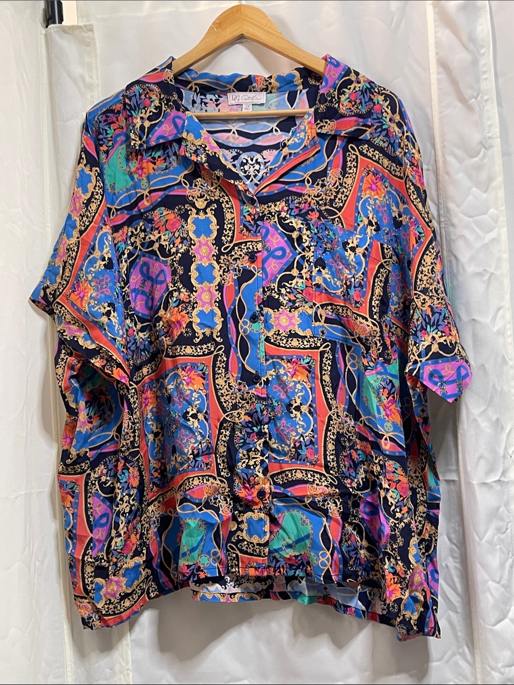 DG2 by Diane Gilman Navy Multicolor Paisley Button Down Shirt
